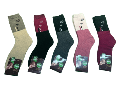 Calcetas media caña de lana diseño bicolor y corazoncitos para mujer - Pack 12 unidades1