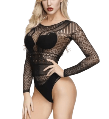 Body sexy lencería de malla en color negro para mujer - Pack 3 unidades