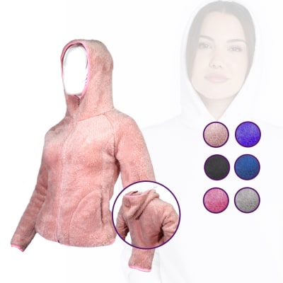 Polerón de chiporro con capucha, cierre y bolsillos para mujer - Pack 6 unidades1