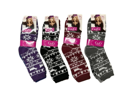 Calcetas thermo de algodon diseños copos y renos para mujer - Pack 12 unidades
