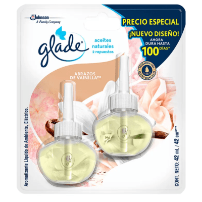 GLADE ELECTRICO 2 REPUESTOS 42ML C/U ABRAZOS VAINILLA