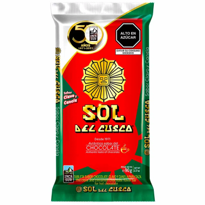 CHOCOLATE SOL DEL CUSCO 90GR PURO TABLETA C/U