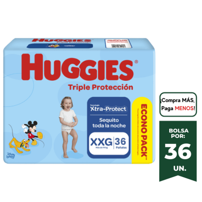 PAÑAL HUGGIES CELESTE ( XXG/36UND) TRIPLE PROTECCION