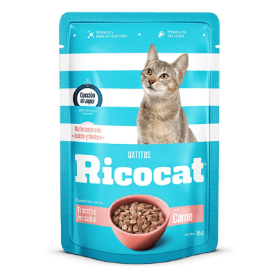 RICOCAT GATITOS TROCITOS EN SALSA SABOR CARNE 85G