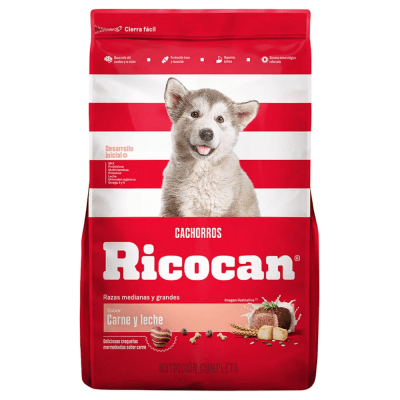 RICOCAN CACHORROS RAZAS MEDIANAS Y GRANDES SABOR CARNE Y LECHE BOLSA 1K