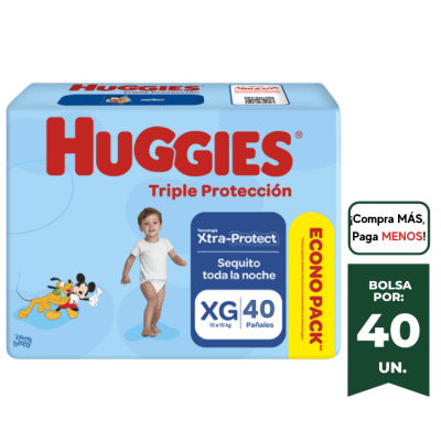 PAÑAL HUGGIES CELESTE ( XG/40UND) TRIPLE PROTEC
