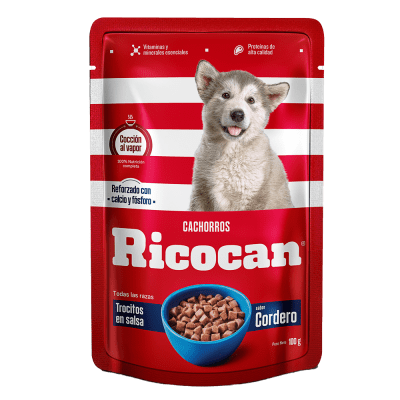 RICOCAN CACHORROS TROCITOS EN SALSA SABOR CORDERO 100G
