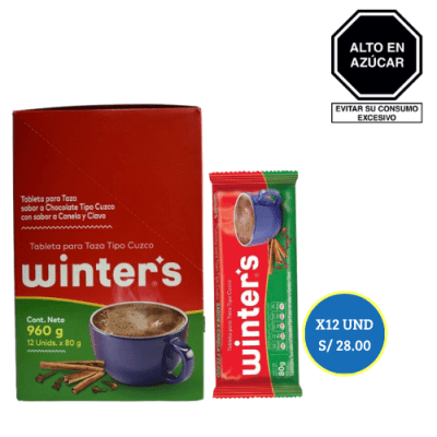 WINTER CHOCOLATE 80GR X12UN CANELA Y CLAVO