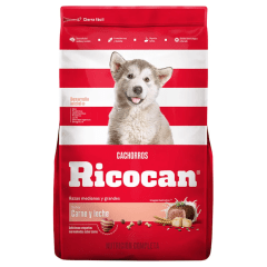 RICOCAN CACHORROS RAZAS MEDIANAS Y GRANDES SABOR CARNE Y LECHE BOLSA 1K