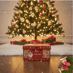 CAJA NAVIDEÑA CON DISEÑO PAPANUEL ROJO