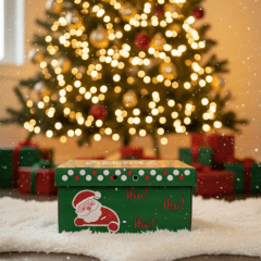 CAJA NAVIDEÑA CON DISEÑO VERDE ENTERO HO