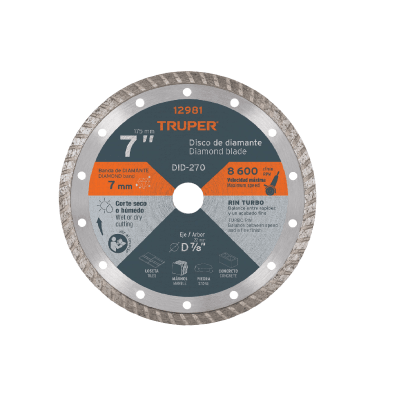 DISCO CORTAR DIAMANTADO TURBO 7 MARCA TRUPER