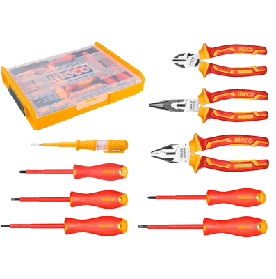 JUEGO HERRAMIENTAS AISLADAS P/ELECTRICISTA 9 PZAS INGCO