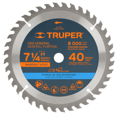 DISCO SIERRA CIRCULAR 7 1/4 x 40 DIENTES MARCA TRUPER