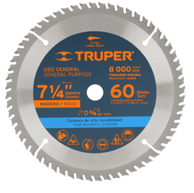 DISCO SIERRA CIRCULAR 7 1/4 x 60 DIENTES MARCA TRUPER