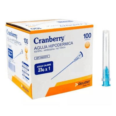 AGUJA HIPODÉRMICA 23G X 1 CRANBERRY - 100 UNIDADES - MARCA CRANBERRY
