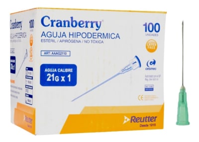 AGUJA HIPODÉRMICA 21G X 1  - 100 UNIDADES - MARCA CRANBERRY1