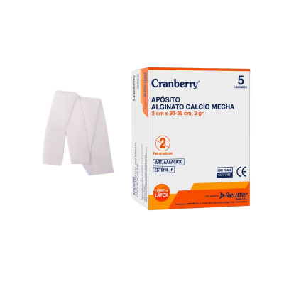 ALGINATO EN MECHA 2X30 CM | APÓSITO PARA HERIDAS CON EXUDADO | MARCA CRANBERRY