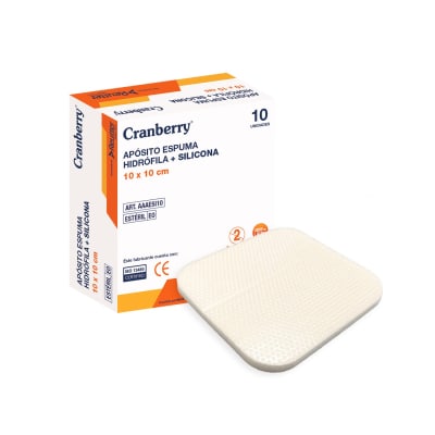 APÓSITO ESPUMA HIDRÓFILA + SILICONA 10X10 CM - 10 UNIDADES - MARCA CRANBERRY