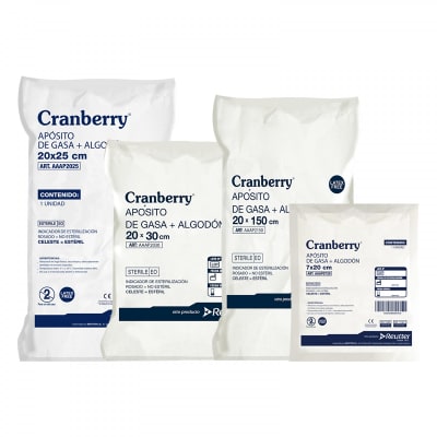 APÓSITO DE GASA TEJIDA + ALGODÓN ESTÉRIL - 10 UNIDADES - MARCA CRANBERRY1