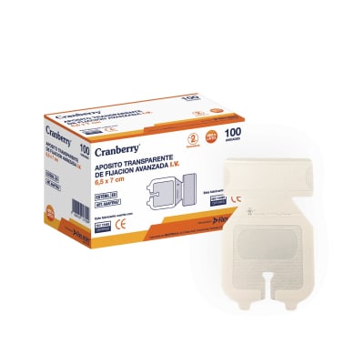 APÓSITO DE FIJACIÓN AVANZADA PARA CATÉTER PERIFERICO 6.5X7 CM - 100 UNIDADES - MARCA CRANBERRY