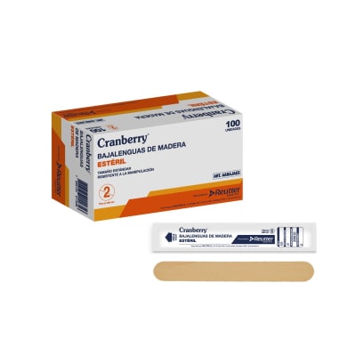 BAJALENGUAS DE MADERA DESECHABLE ESTÉRIL - 100 UNIDADES - MARCA CRANBERRY