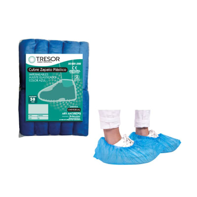CUBRE ZAPATO PLÁSTICO IMPERMEABLE - 50 PARES - MARCA TRESOR