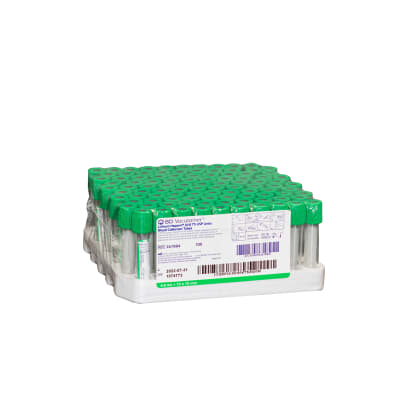 TUBO EXTRACCIÓN SANGRE TAPA VERDE HEPARINA DE SODIO 4ML - 100 UNIDADES - MARCA BD