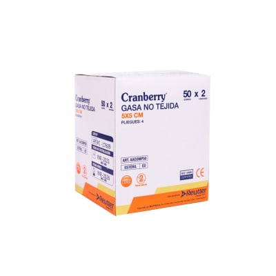 GASA NO TEJIDA ESTÉRIL 5X5 / 7.5X7.5 / 10X10 - 50 UNIDADES - MARCA CRANBERRY
