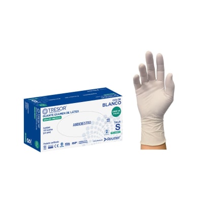 GUANTE LÁTEX EXAMINACIÓN SIN POLVO - CAJA 100 UNIDADES - MARCA TRESOR1
