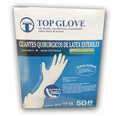 GUANTE LÁTEX QUIRÚRGICO ESTÉRIL - 50 PARES - MARCA TOP GLOVE