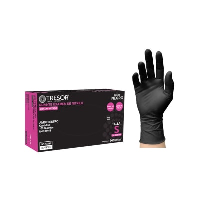 GUANTE NITRILO DE EXAMINACIÓN NEGRO SIN POLVO - 100 UNIDADES - TRESOR