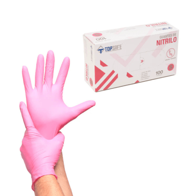 GUANTE NITRILO ROSADO 3.5 GR - TALLA L - 100 UNIDADES - MARCA TOPSAFE