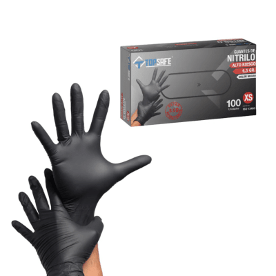 GUANTE NITRILO NEGRO 6.5 GR - TALLA M - 100 UNIDADES - MARCA TOPSAFE