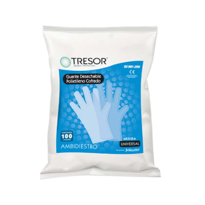 GUANTE POLIETILENO - 100 UNIDADES - MARCA TRESOR