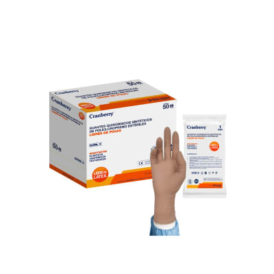 GUANTE QUIRÚRGICO SINTÉTICO ESTÉRIL LIBRE DE LÁTEX / LIBRE DE POLVO - CAJA 50 PARES - MARCA CRANBERRY