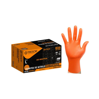 GUANTE NITRILO DIAMANTADO NARANJO 8.0 GR - 100 UNIDADES -  MARCA TRESOR