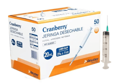 JERINGA 20CC LUER LOCK CON AGUJA 21G X 1 1/2 CRANBERRY 50 UNIDADES