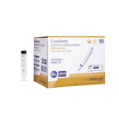 JERINGA 20CC PUNTA EXCENTRICA SIN AGUJA - 50 UNIDADES - MARCA CRANBERRY