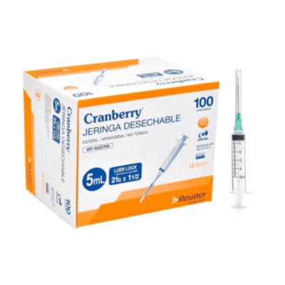 JERINGA 5CC LUER LOCK CON AGUJA 21G X 1 1/2 CRANBERRY 100 UNIDADES1
