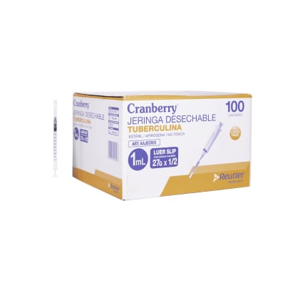 JERINGA TUBERCULINA 1CC 27G X 1/2 - 100 UNIDADES - MARCA CRANBERRY