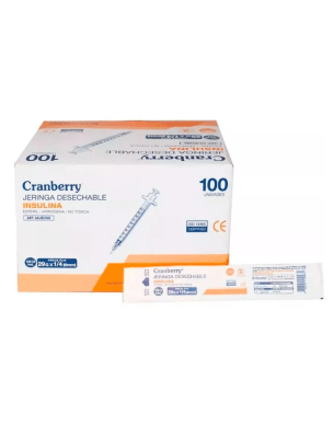 JERINGA INSULINA 1ML 29G X 1/4 (6MM) - 100 UNIDADES - MARCA CRANBERRY