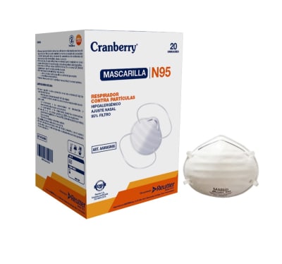 MASCARILLA N95 - 20 UNIDADES - MARCA CRANBERRY