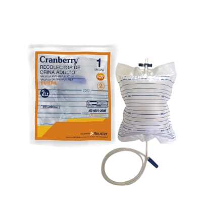 BOLSA RECOLECTORA DE ORINA ADULTO 2 LT - 10 UNIDADES - MARCA CRANBERRY