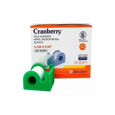TELA ADHESIVA PAPEL MICROPOROSA 5 CM X 9 MT - 6 UNIDADES - MARCA CRANBERRY