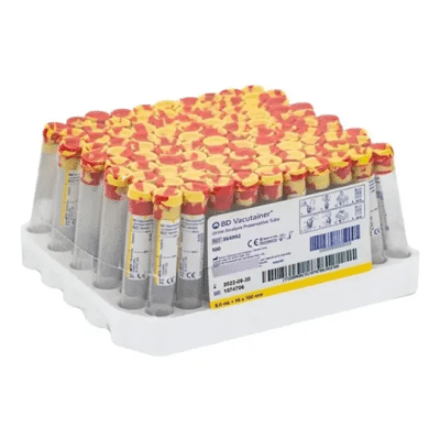 TUBO MUESTRA ORINA AMARILLO CON PRESERVANTE 8 ML - 100 UNIDADES - MARCA BD1