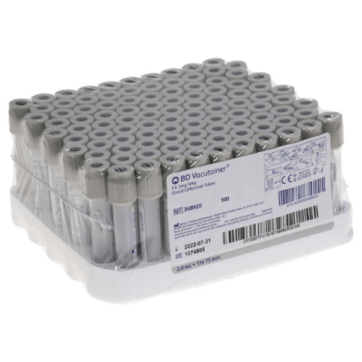 TUBO EXTRACCIÓN SANGRE TAPA GRIS CON FLUORURO DE SODIO - 100 UNIDADES - MARCA BD