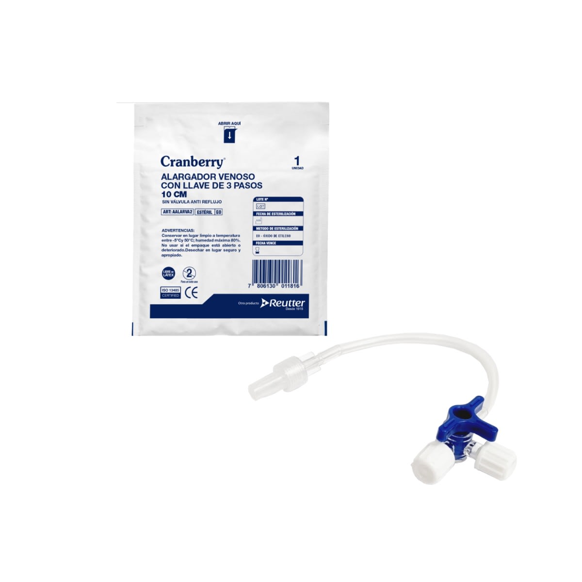 ALARGADOR VENOSO CON LLAVE 3 PASOS 10 CM - 50 UNIDADES - MARCA CRANBERRY 0