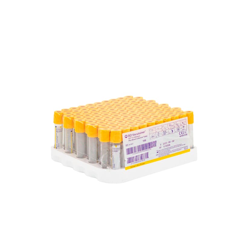 TUBO EXTRACCIÓN SANGRE TAPA AMARILLA CON GEL SEPARADOR Y ACTIVADOR - 100 UNIDADES - MARCA BD 0