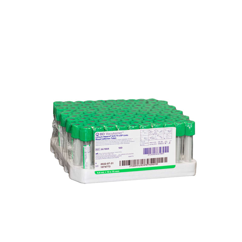 TUBO EXTRACCIÓN SANGRE TAPA VERDE HEPARINA DE SODIO 4ML - 100 UNIDADES - MARCA BD 0